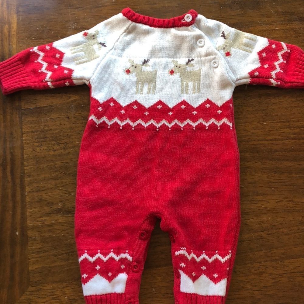 Baby Red and White Reindeer Knit Romper